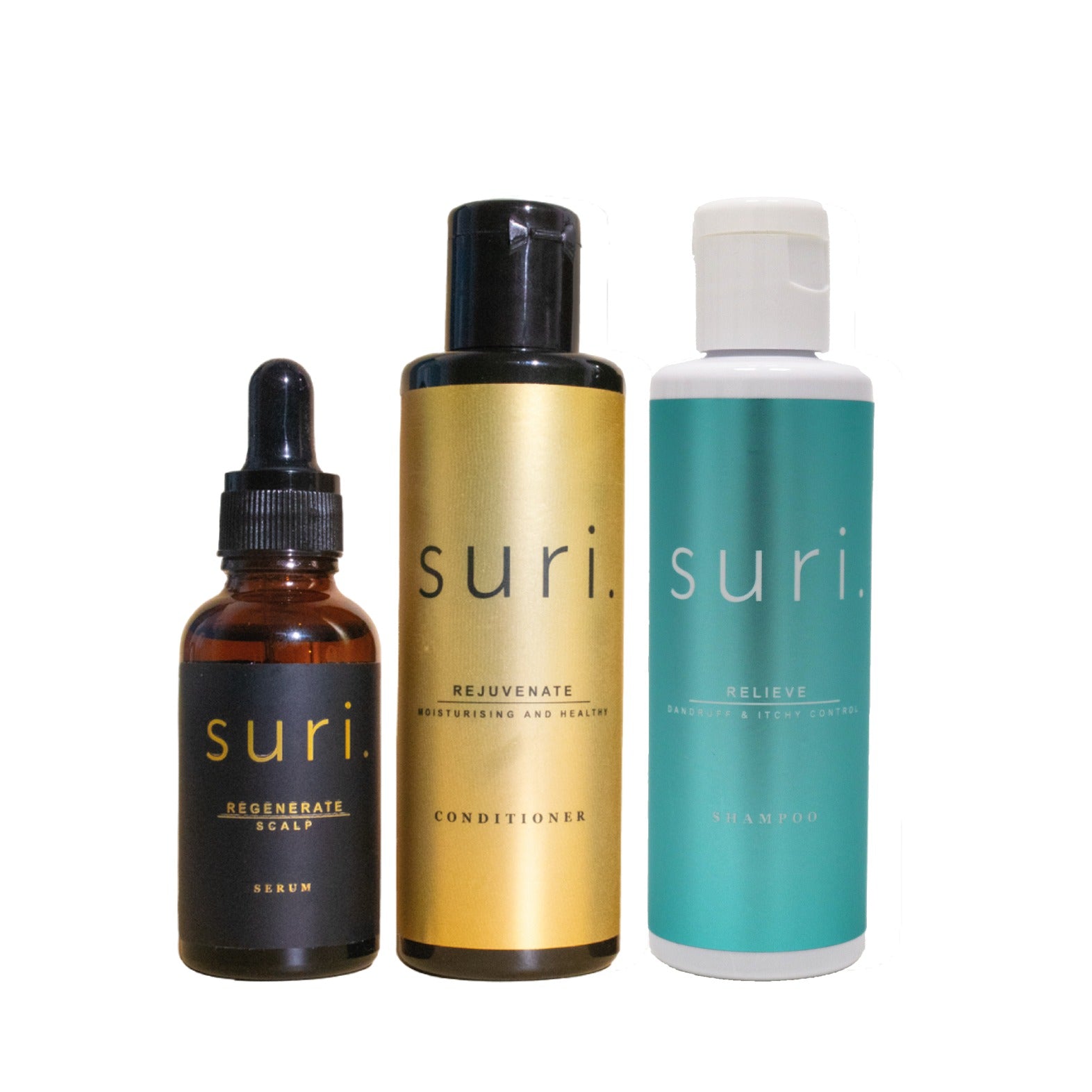Suri Dandruff & Itchy Control Treatment Travel Set - Shampoo (100ml) + Conditioner (100ml) + Scalp Serum (30ml)